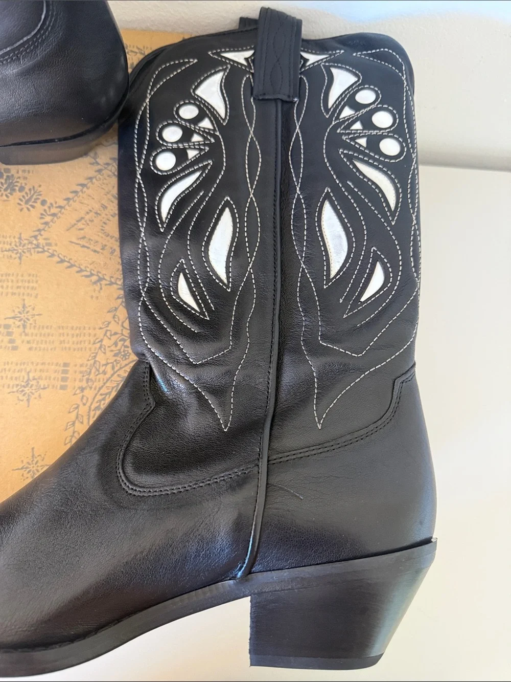 Free People Black Western Knee-High Leather Boots